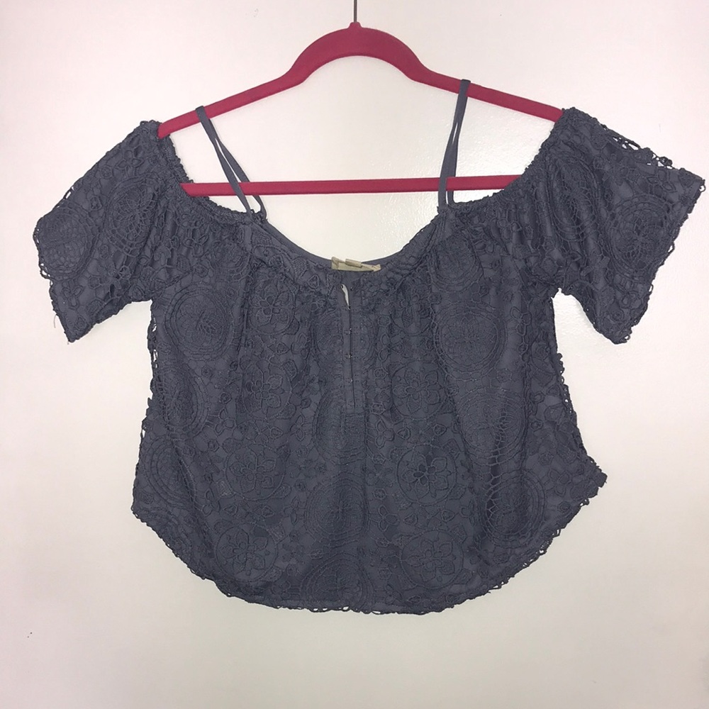 Blue lace off shoulder top!